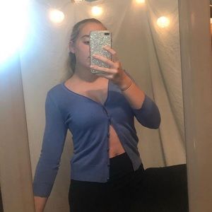 blue cropped cardigan